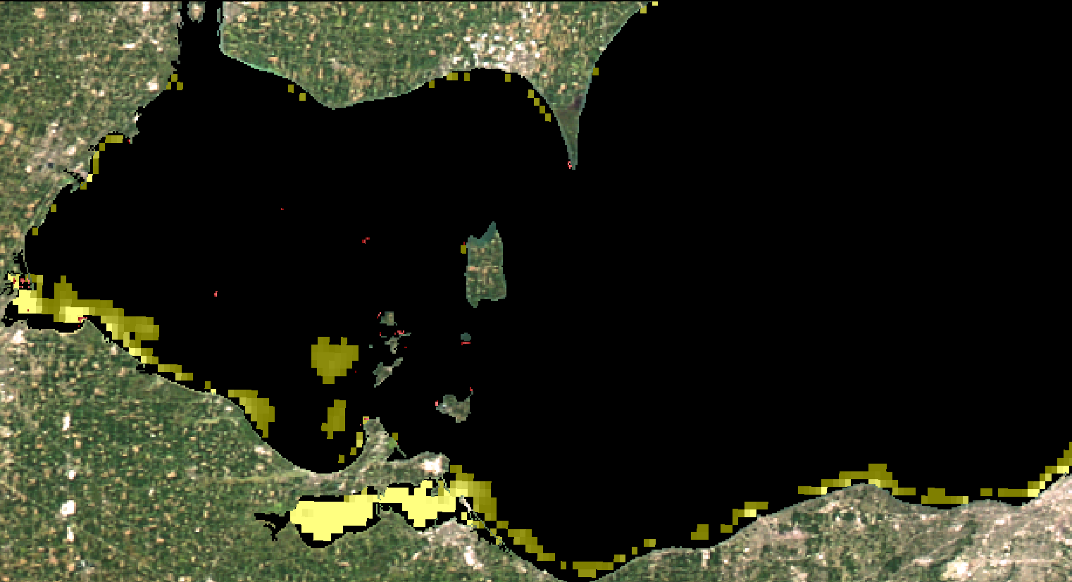 Map of intensity of algal blooms in Lake Erie