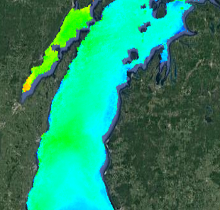 Screenshot of a map of chlorophyll levels in Lake Michigan
