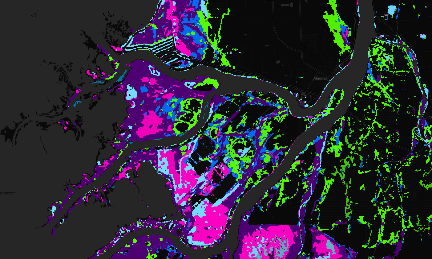 Map of wetland connectivity classifications in Lake St. Clair